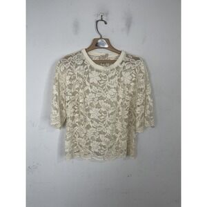 DOLAN Womens Shirt Large Cream Lace Floral Sheer Romantic Cottage Feminine Top